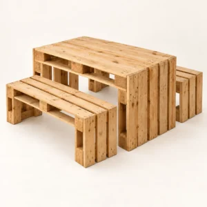 Conjunto de Mesa de Europallet com 2 Bancos em fundo claro