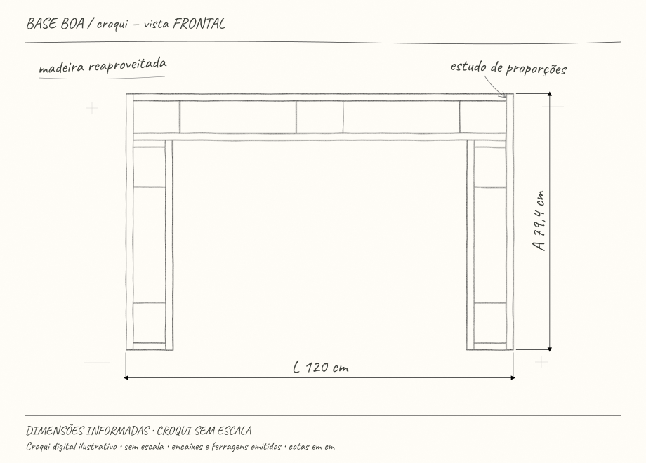 Croqui digital a lápis de Mesa de Europallet com Tampo Fechado — vista frontal com cotas