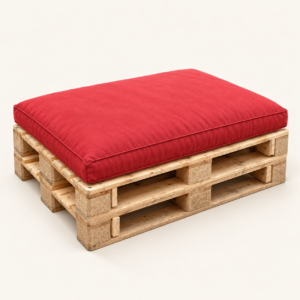 Módulo de Europallet Estofado — 2 Pallets em madeira natural com almofada vermelha