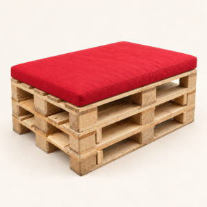 Módulo de Europallet Estofado — 3 Pallets em madeira natural com almofada vermelha